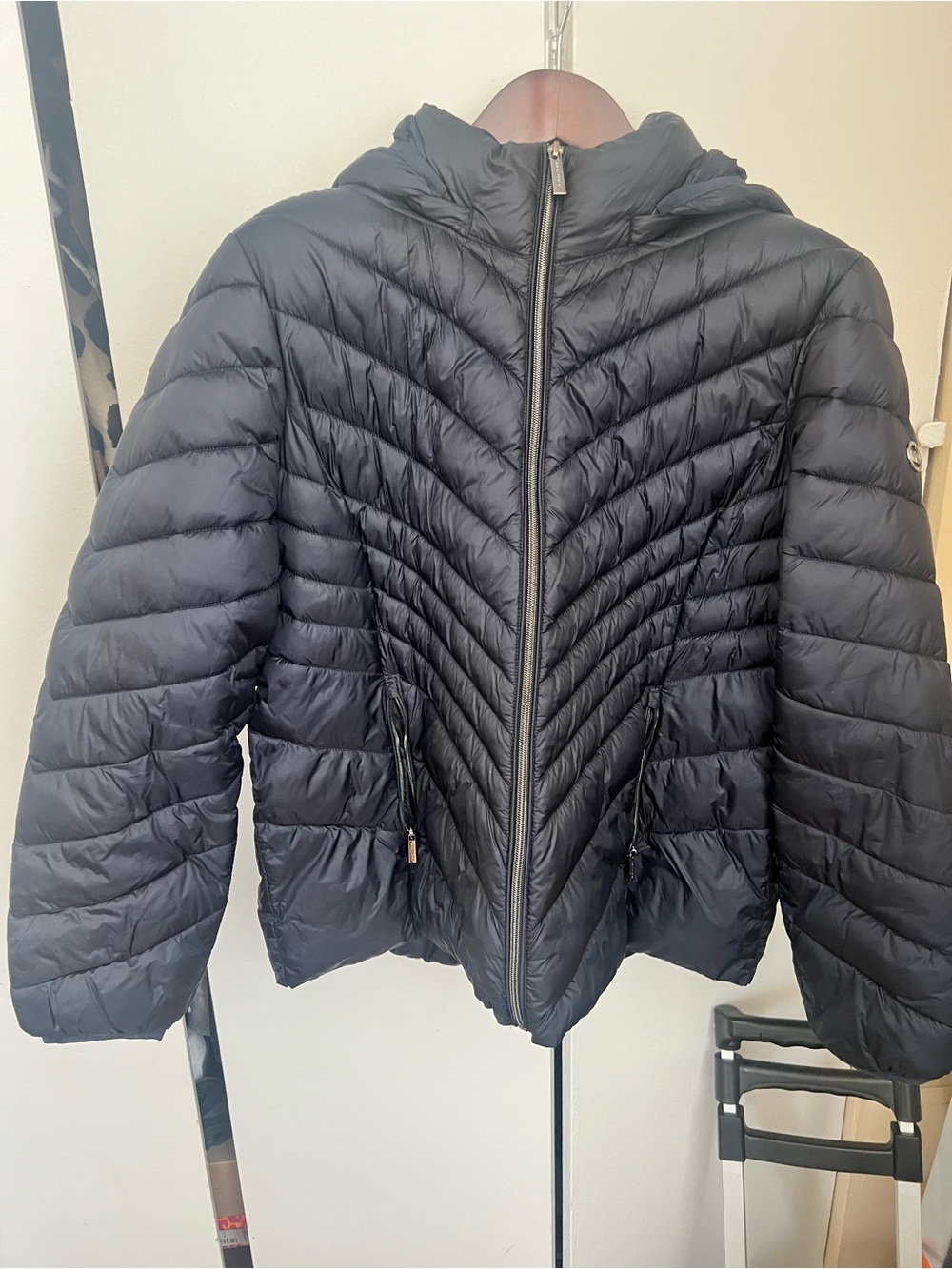Michael Kors Navy Quilted Hooded Puffer Jacket size XL